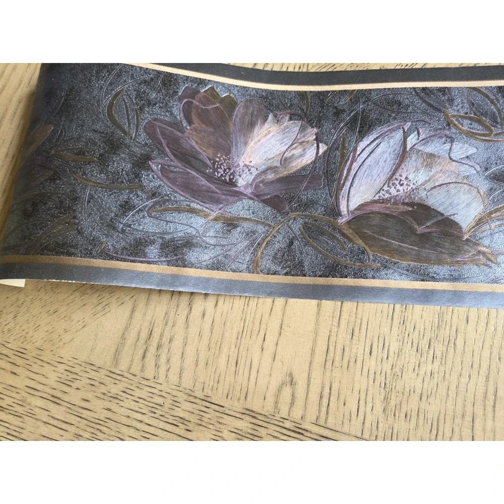 Imperial Wallpaper Border Lot Of 3 Black Purple Shiny NOS New #WB4098 Floral